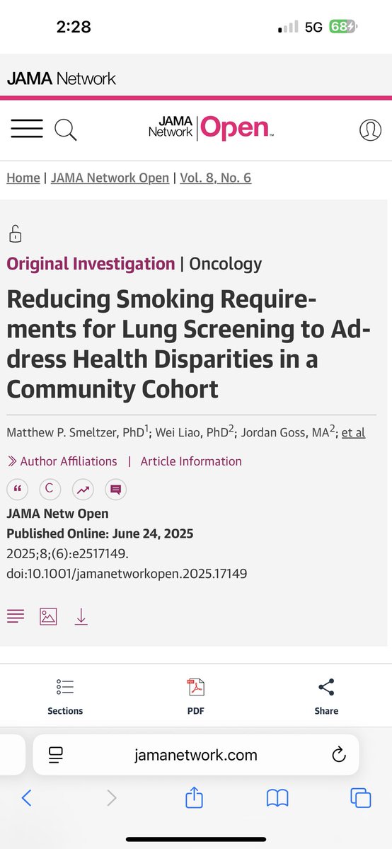 Jeff Yang MD FACS (@chifujeffyang) on Twitter photo Check out this exciting new study led by <a href="/MattSmeltzer/">Matthew Smeltzer</a> <a href="/ROsarogiagbon/">Raymond Osarogiagbon, MBBS, FACP</a> in <a href="/JAMANetworkOpen/">JAMA Network Open</a>!!
Changing the USPSTF lung screening criteria from a 20-pack-year cutoff to a 20-year duration cutoff (Potter Criteria) greatly increases access to screening while maintaining screening Check out this exciting new study led by <a href="/MattSmeltzer/">Matthew Smeltzer</a> <a href="/ROsarogiagbon/">Raymond Osarogiagbon, MBBS, FACP</a> in <a href="/JAMANetworkOpen/">JAMA Network Open</a>!!
Changing the USPSTF lung screening criteria from a 20-pack-year cutoff to a 20-year duration cutoff (Potter Criteria) greatly increases access to screening while maintaining screening