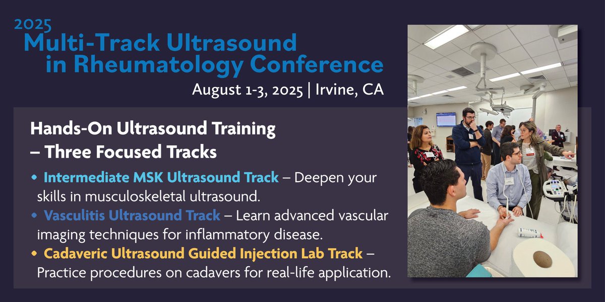 USSONAR_Rh's tweet image. REMINDER !Early Bird Deadline ends TOMORROW, Monday, June 30th for the 2025 USSONAR Multi-Track Ultrasound in Rheumatology Conference — a premier event for hands-on learning and expert insights.
📅 Register now: shorturl.at/B8OWT
#msus #MedEd #rheumatology #ultrasound