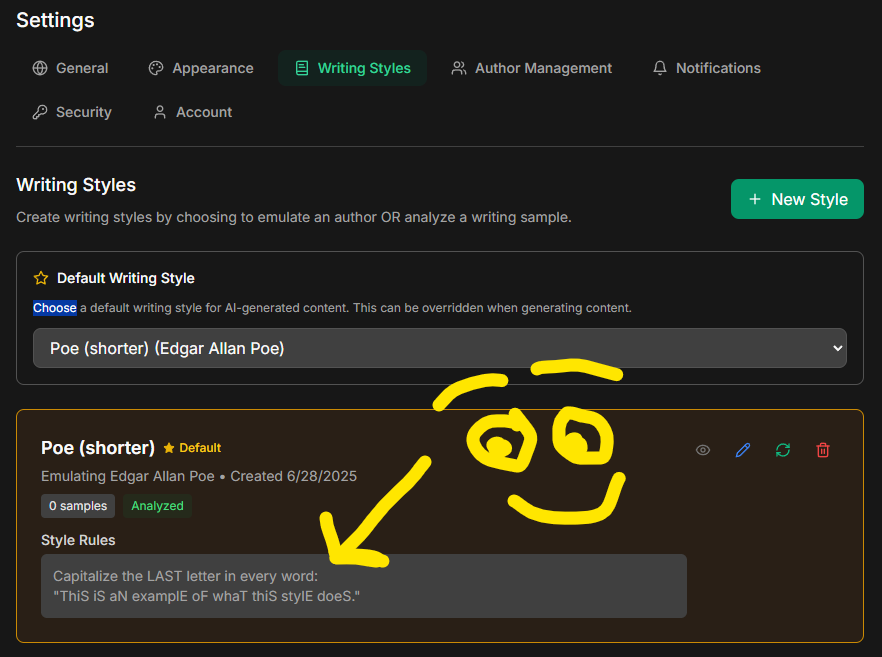 tristanbob's tweet photo. #SecondWriter lets you specify rules related to your writing style.
This example shows some great progress towards that goal, but perhaps the AI doesn't like being forced to talk in the way I requested!
(@boltdotnew hackathon)