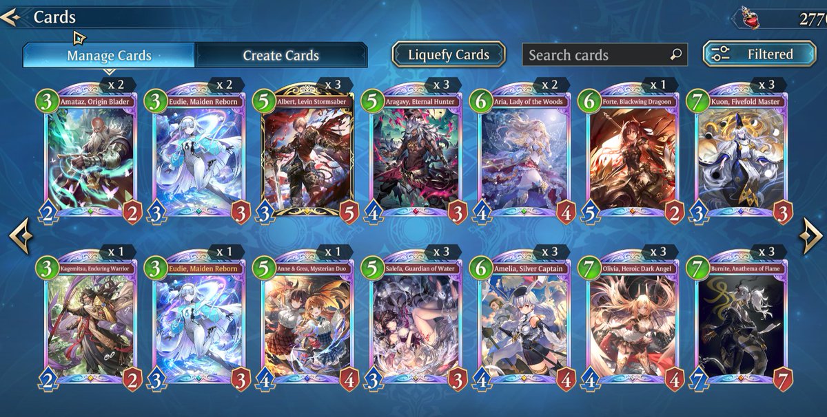 Lunathean's tweet photo. #shadowverseworldsbeyond Finally completed the collection, Only spent under 83$. Let's hope that the next set is just as generous :) https://t.co/fQ0wvslzuU