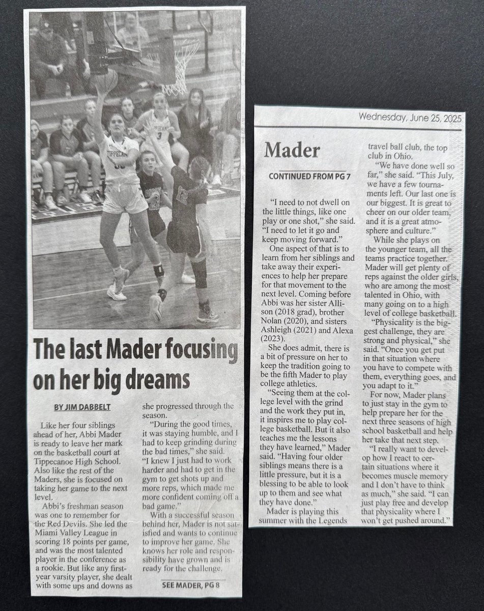 Kevin Mader (@maderite1) on Twitter photo Nice article on <a href="/AbbiMader/">AbbiMader</a> by <a href="/JDabbs86/">Jim Dabbelt</a>
The last Mader focusing on her big dreams
Like her four siblings ahead of her, Abbi Mader is ready to leave her mark on the basketball court at Tippecanoe High School. <a href="/Legends_Bball/">Legends U Basketball</a> <a href="/TippGBK/">Tippecanoe Girls Basketball</a> #TheU #TheLastMader Nice article on <a href="/AbbiMader/">AbbiMader</a> by <a href="/JDabbs86/">Jim Dabbelt</a>
The last Mader focusing on her big dreams
Like her four siblings ahead of her, Abbi Mader is ready to leave her mark on the basketball court at Tippecanoe High School. <a href="/Legends_Bball/">Legends U Basketball</a> <a href="/TippGBK/">Tippecanoe Girls Basketball</a> #TheU #TheLastMader