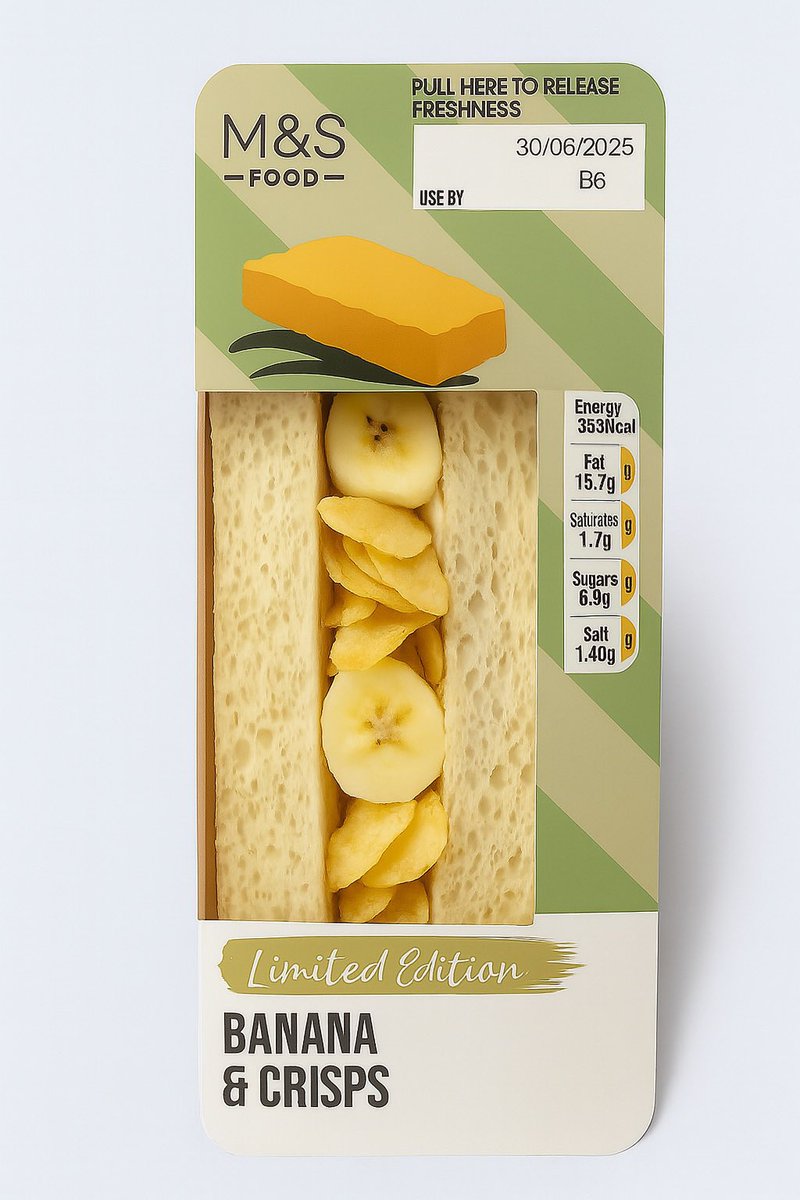 mbotham's tweet photo. These M&amp;S sandwiches are getting out of hand ! Banana and Crisps ? - Hitler’s favourite as confirmed by #RedDwarf https://t.co/hO7Hh8kuus