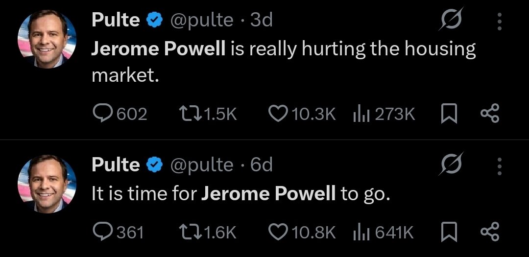 Ever wonder why Putle is desperately trying get Jerome Powell fired from his role at The Fed?

Wonder no more.

Higher interest rates are making it harder for his bad Freddie Mac and Fannie Mae loans to tread water.

Just take a look at his frenetic tweets.
He's a desperate man.