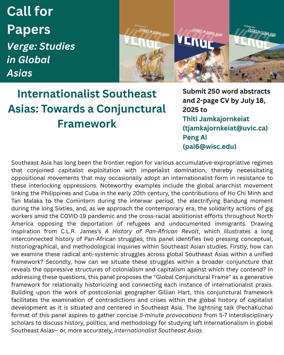 Verge sponsored panels for the Association for Asian Studies (AAS) 2026 Conference are seeking papers. Interested parties please see attached or go to: bit.ly/44EEGrj
Submission Deadline: July 18, 2025