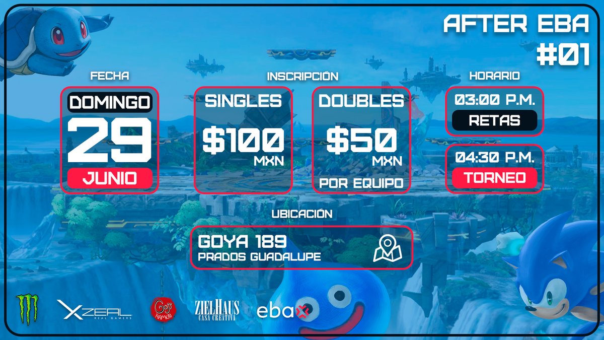 ¡Les recordamos que el dia de hoy es la edición #1 del #AfterEBA!💢
📅 Domingo 29 de Junio a las 04:30p.m.
📌 Zielhaus Casa de creacion digital | Goya 189, Prados de Guadalupe, Zapopan
Solo en ➡twitch.tv/ebagamingtv
start.gg/tournament/aft…
#EBA #UnleashTheBeast #LigaZES #Xzeal