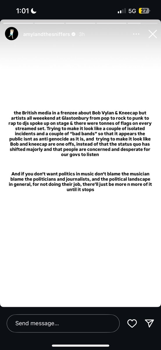 2OO6wr's tweet photo. Amy from Amyl &amp; The Sniffers also spoke up about Palestine and later posted on their instagram, mentioning @BobbyVylan and @KNEECAPCEOL https://t.co/ZzHzVz1VRt