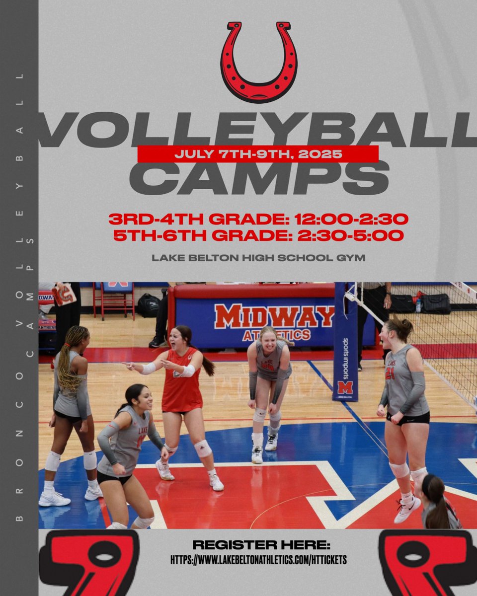 Don't miss out on camps this summer with Bronco Volleyball! Register here for next week's camps with incoming 3rd-6th graders!
lakebeltonathletics.com/HTtickets