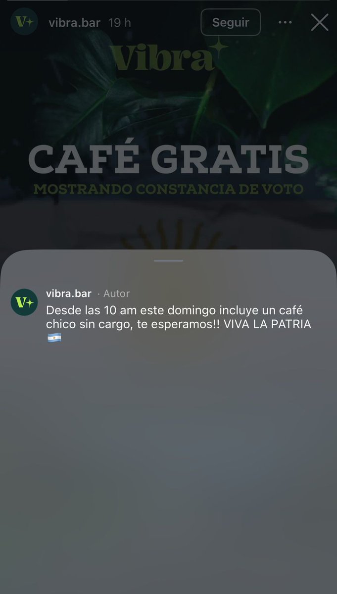☕️ CAFÉ GRATIS ☕️ 
👉 Presentando la constancia de voto
👉 Hoy Domingo, en #BarVibra (Salta 2250)
👉 Café chico sin cargo

👏👏👏

#CaféEnRosario ☕️