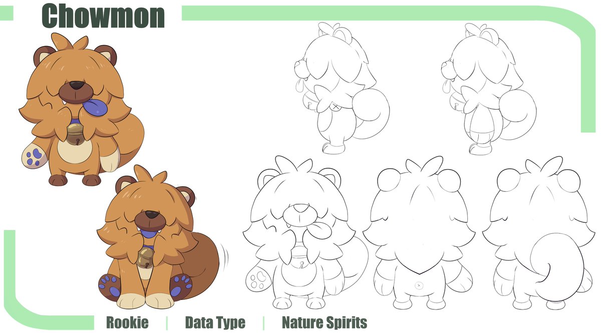 Calcitehead's tweet image. Made a lil character sheet of my lil chow chow #Digimon | #Digifake for artfight 🔔