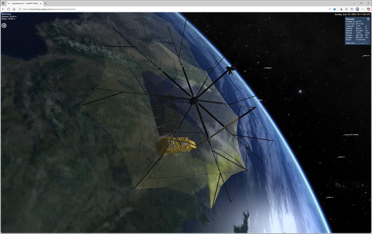 AdrianWenz's tweet photo. SpaceMissions™ Web-Edition:
The ESA Biomass spacecraft, launched on April 29, 2025, to monitor global forest biomass, is now featured at https://t.co/n7zZBvOAp4! #Biomass #ESA #EarthObservation https://t.co/KJDVbonD2j