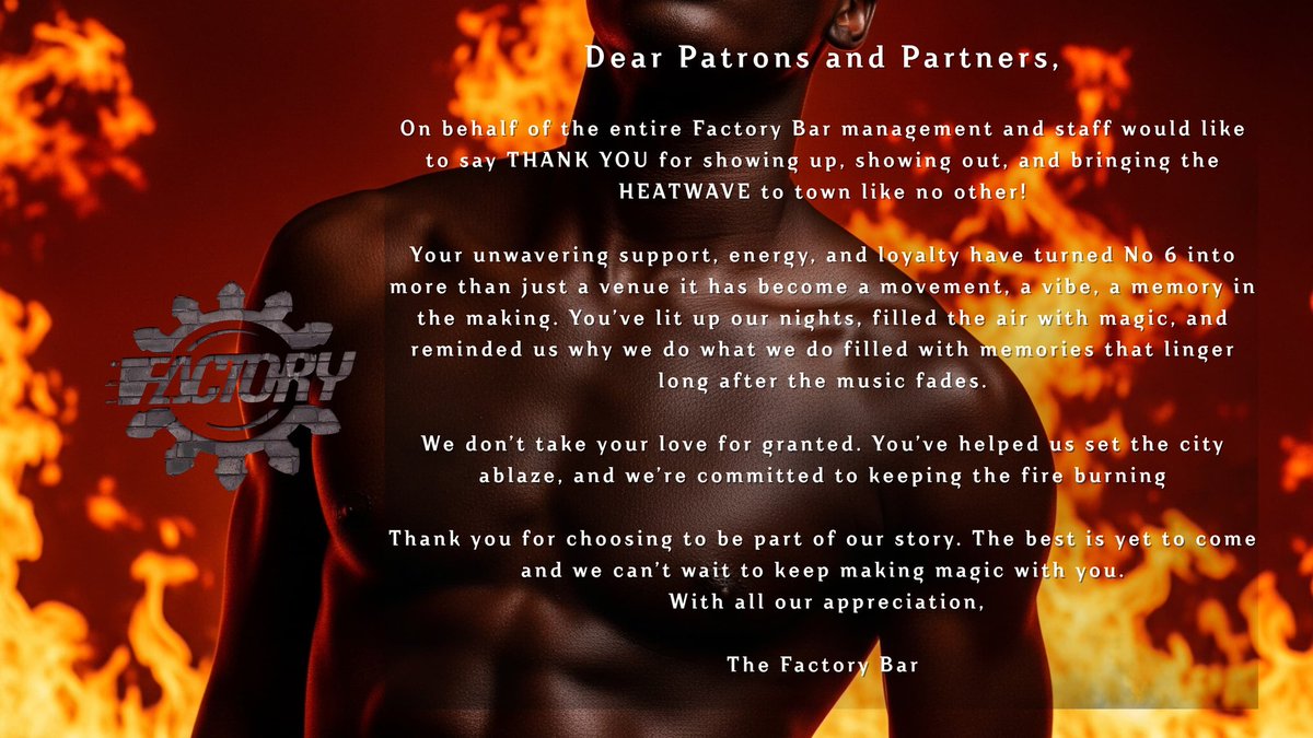 thefactory_bar6's tweet photo. π₯ Thank you for bringing the HEATWAVE and closing Pride Month with flames! The vibes were unmatched but the heat continues TONIGHT. Same place, same time. Letβs keep it burning. π³οΈβππ₯
#FactoryBar #PrideFinale #HeatwaveNights #TurnUpJozi #WeBringTheHeat https://t.co/ze9pYiQQIk