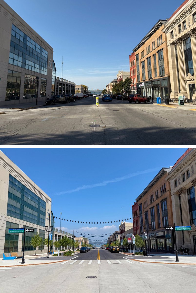 cityofsandusky's tweet image. Last week we cut the ribbon on the new Columbus Ave, a project years in the making that included wider sidewalks, lighting, landscaping, and safer intersections for pedestrians.
Check out some before and after photos of the streetscape ⬇️
ℹ️ Learn more: CityofSandusky.com/ColumbusAve