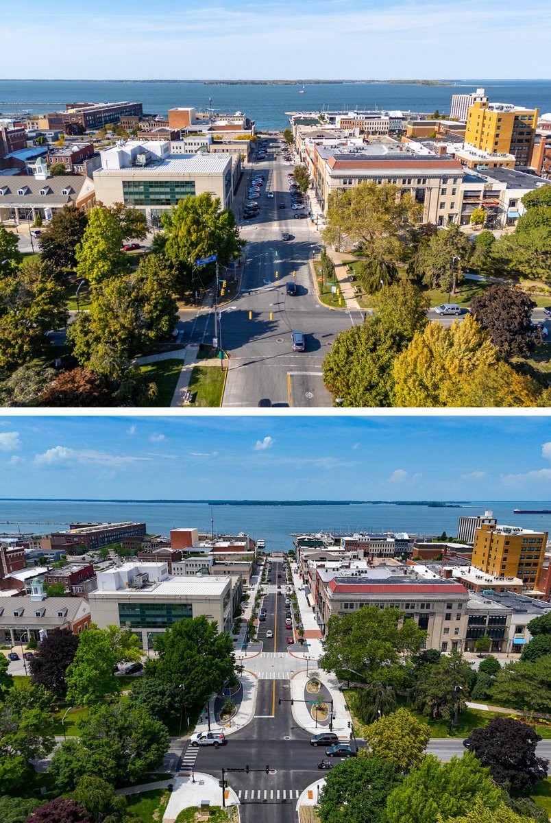 cityofsandusky's tweet image. Last week we cut the ribbon on the new Columbus Ave, a project years in the making that included wider sidewalks, lighting, landscaping, and safer intersections for pedestrians.
Check out some before and after photos of the streetscape ⬇️
ℹ️ Learn more: CityofSandusky.com/ColumbusAve