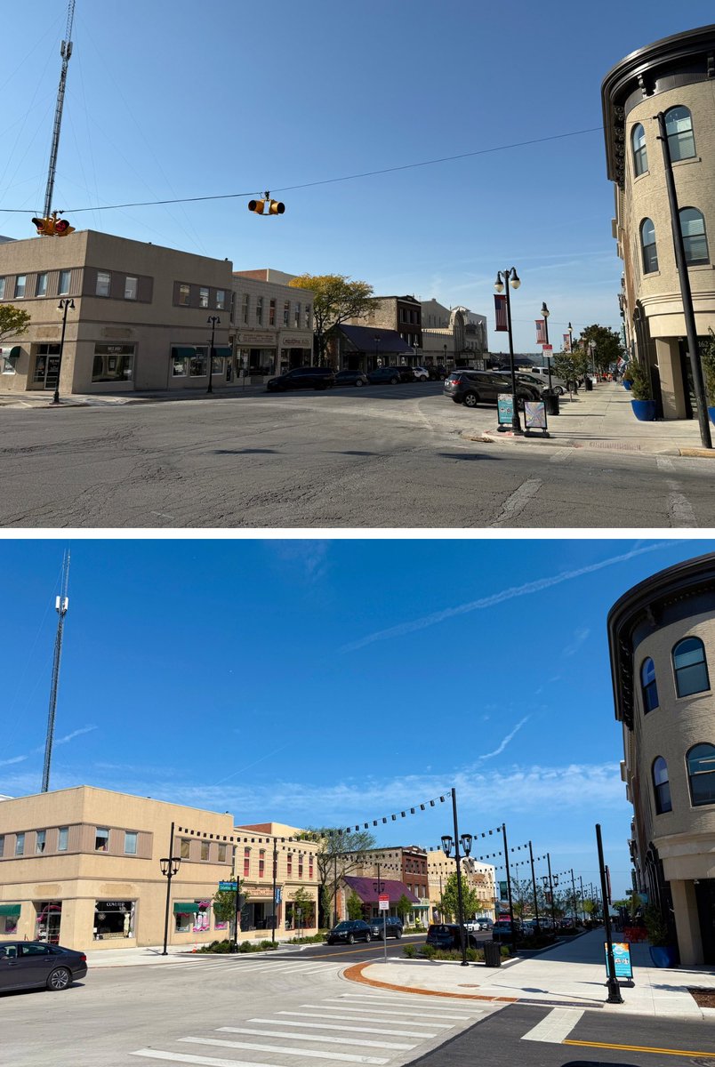 cityofsandusky's tweet image. Last week we cut the ribbon on the new Columbus Ave, a project years in the making that included wider sidewalks, lighting, landscaping, and safer intersections for pedestrians.
Check out some before and after photos of the streetscape ⬇️
ℹ️ Learn more: CityofSandusky.com/ColumbusAve