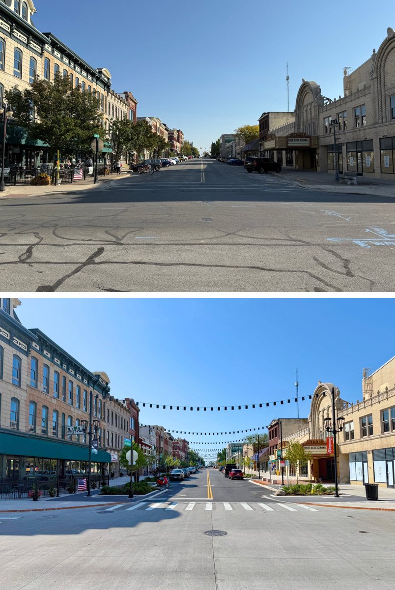 cityofsandusky's tweet image. Last week we cut the ribbon on the new Columbus Ave, a project years in the making that included wider sidewalks, lighting, landscaping, and safer intersections for pedestrians.
Check out some before and after photos of the streetscape ⬇️
ℹ️ Learn more: CityofSandusky.com/ColumbusAve