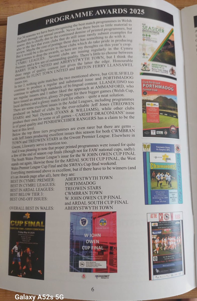 DilwynRY's tweet image. Self praise is no praise at all - ond gan bo fi heb glywed sôn amdano yn unman - best overall matchday programme 2024-2025 Welsh Football Magazine: @AberystwythTown ⚽️