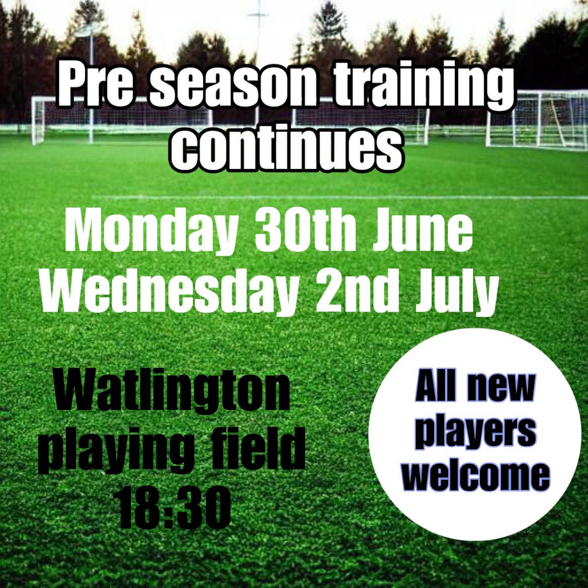 WSSFC1's tweet image. Pre season training continues on Monday and Wednesday evening at 18:30 at Watlington playing field.
All new players are welcome
