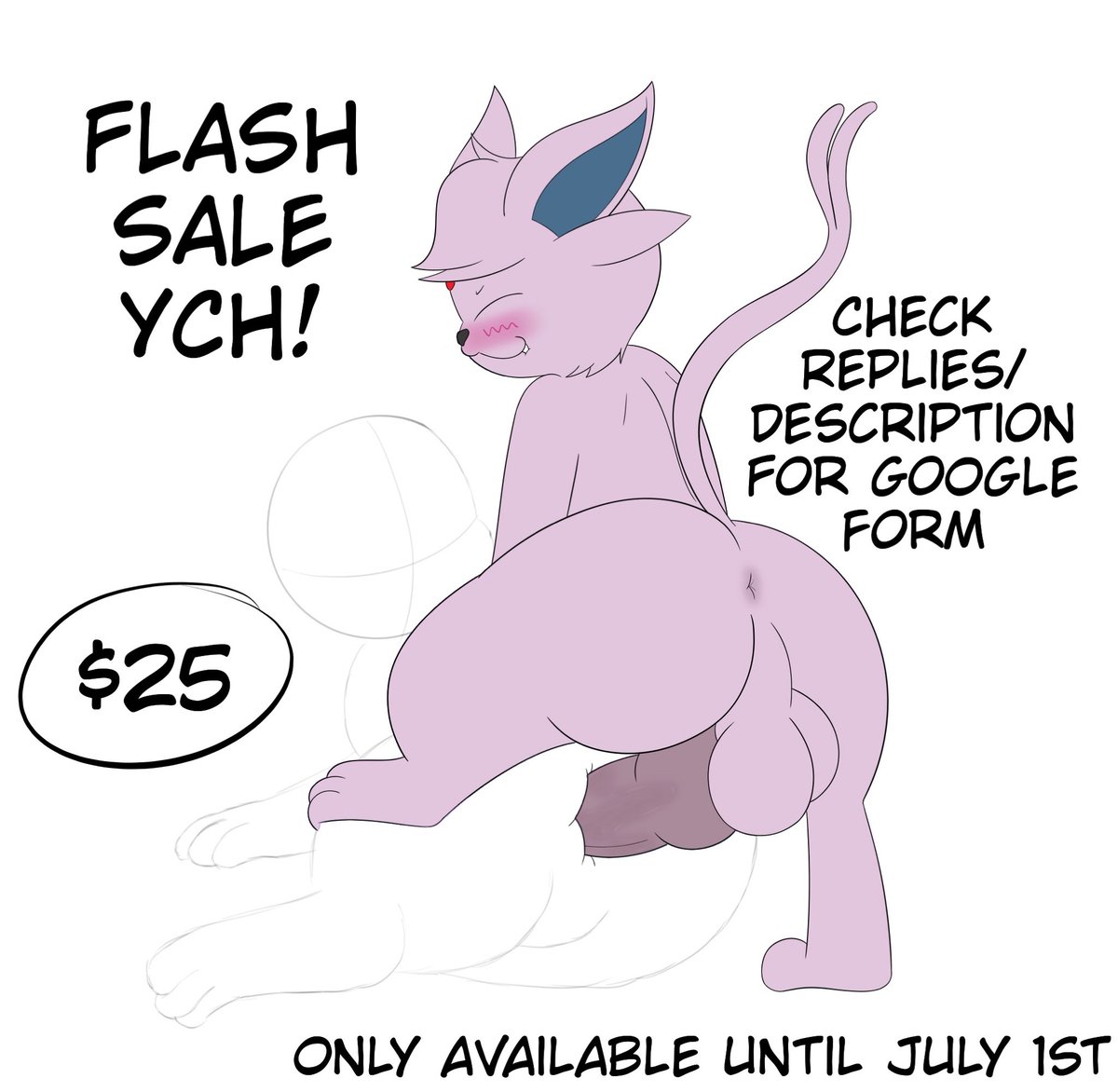 🚨FLASH YCH ESPEON ANAL SALE🚨

Nyello! I have a couple days before I gotta start my trip, so I am making this last minute YCH sale for this pic since it got super popular. Have a quadruped that wants Espeon knot? This is your chance!