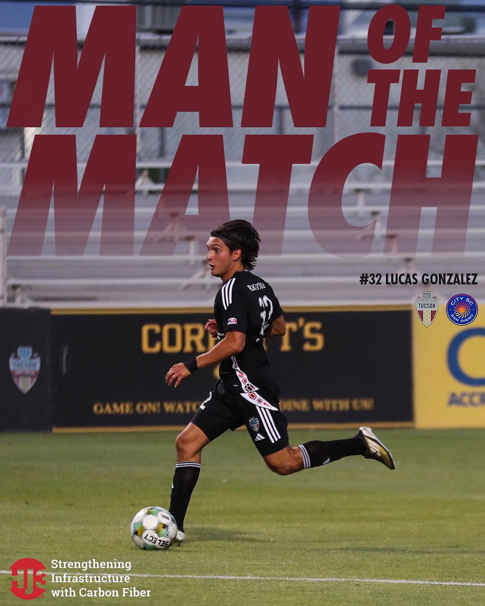 Your <a href="/HJ3Composites/">HJ3</a> man of the match for Saturdays win vs City SC, Lucas Gonzalez👏

Lucas drew the penalty kick, worked hard with and without the ball out wide, and closed out the scoring with a well struck shot to make it 3-0, earning him Man of the Match 💪

#ItStartsInTucson