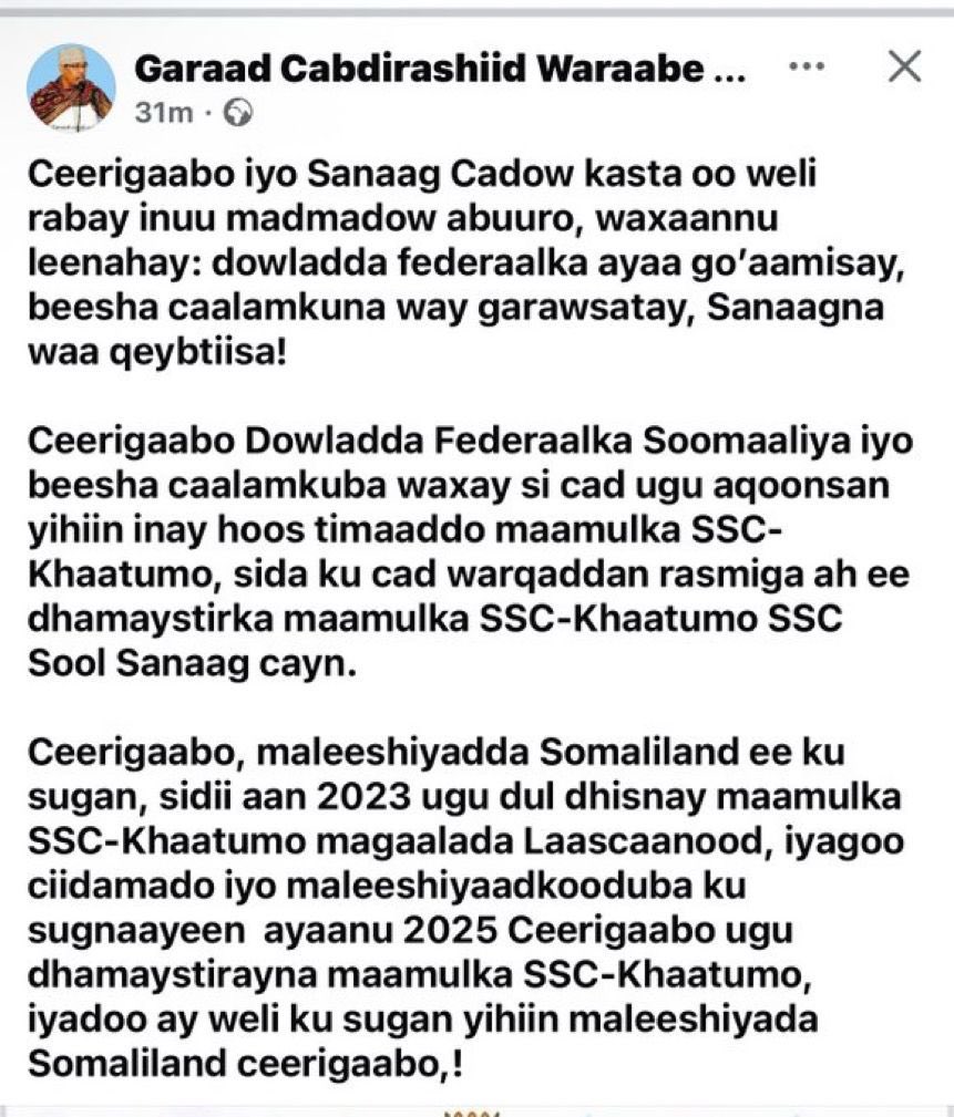 Waa ayaandaro in maanta jaahil kastaa kalsoonida intaa leeg isi siiyo, yadoo tuulada lascanood iyo ceerigaabo laysbarbar dhigi karinba. 

However, such miscalculations call for pre-emptive strategic action, well before hostile ambitions are allowed to materialise. History has