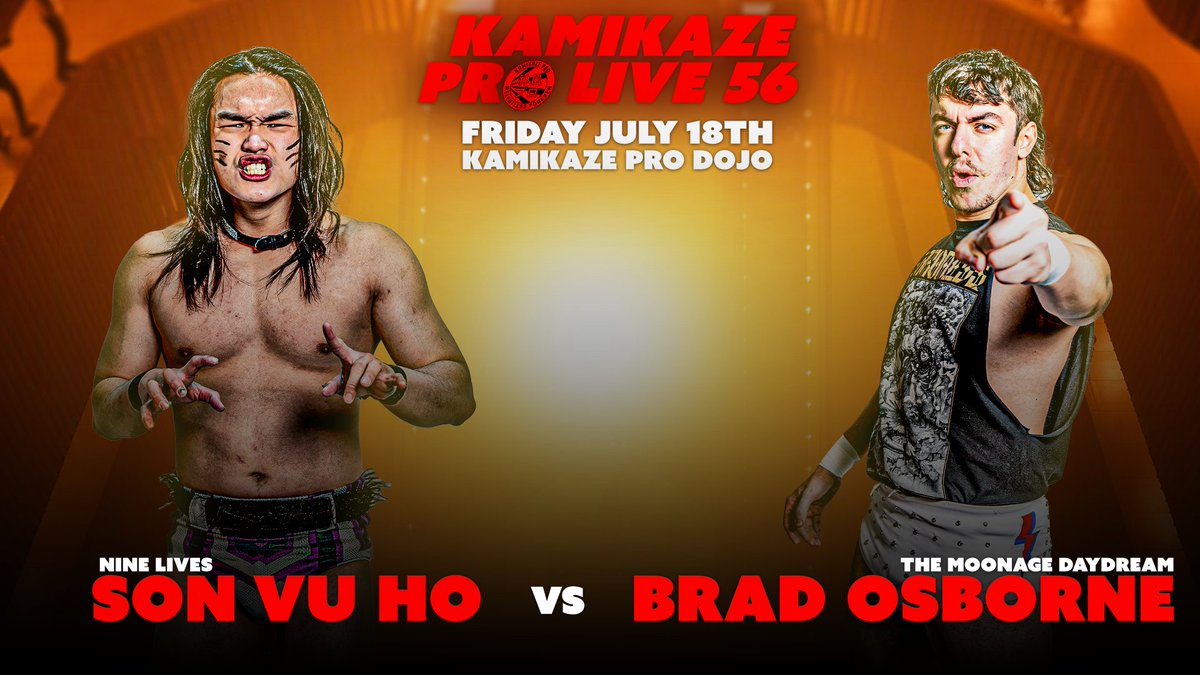 KamikazeProUK's tweet photo. The 4th match for #KPLive56 on Friday July 18th at the Kamikaze Pro Dojo in Birmingham
Son Vu Ho vs Brad Osborne
Tickets:
https://t.co/DZekfkrzxW https://t.co/wfTQbHGyJC