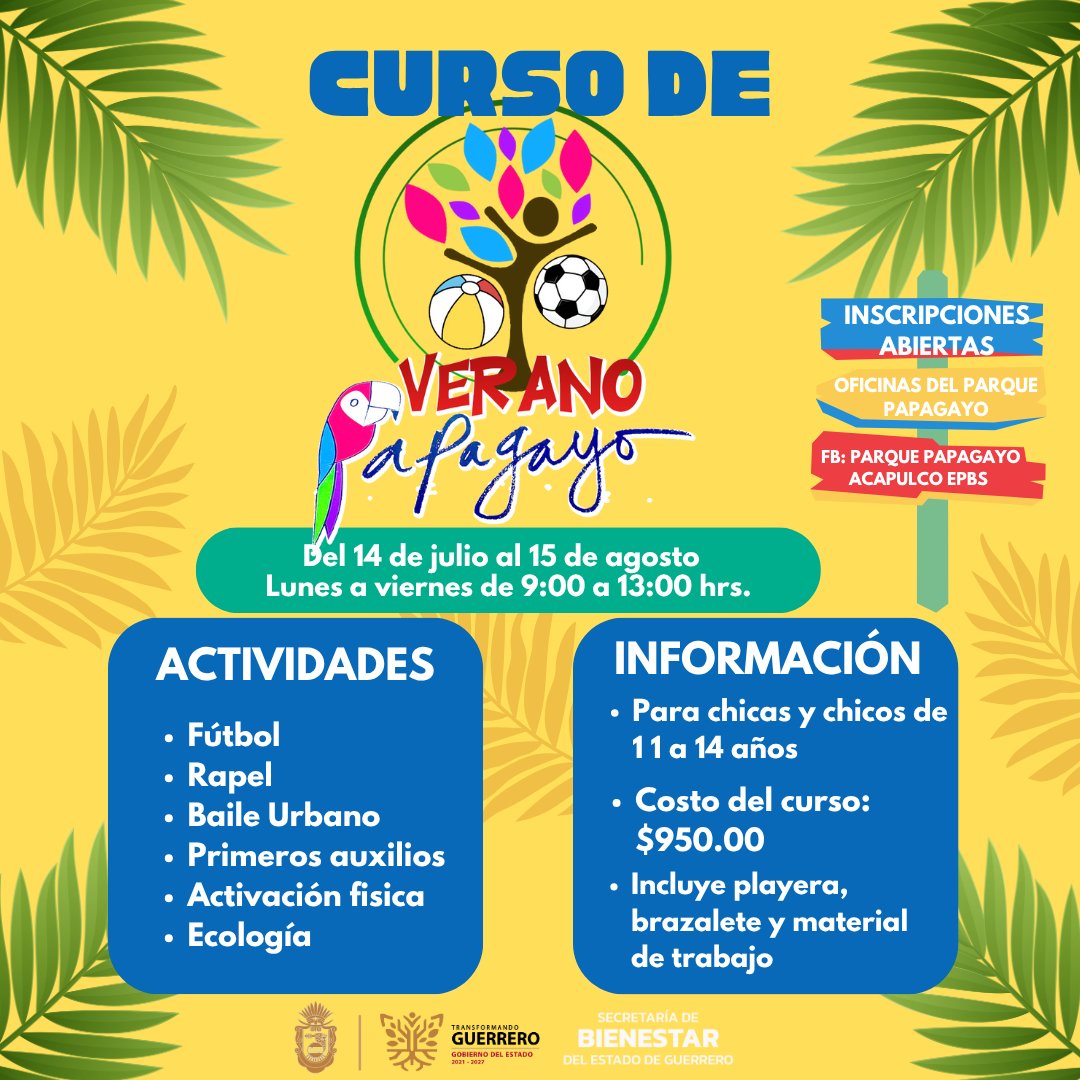 Mayores informes en las oficinas del Parque Papagayo de lunes a viernes de 9:00 a.m. a 14:00 hrs.