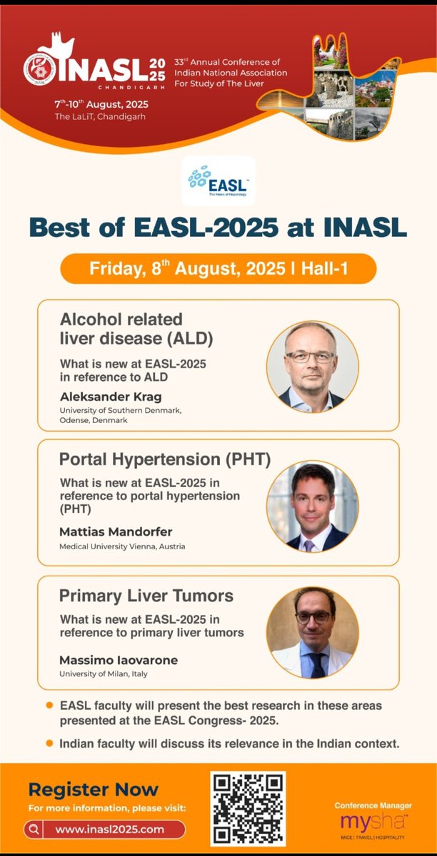 INASL_Liver's tweet image. INASL-2025
7th - 10th August, 2025
Chandigarh
Best of EASL-2025 at INASL
8th August (Friday)