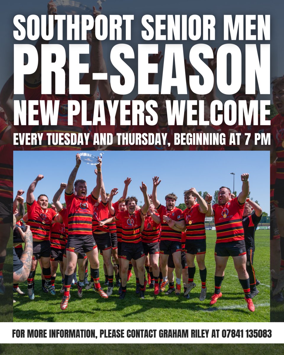 Pre season starts this Tuesday at Southport RFC.

Whether you’re looking for a new club, aiming to boost your fitness, or want to experience top-level coaching, come and give us a try.

Come down, get involved, and be part of something great!