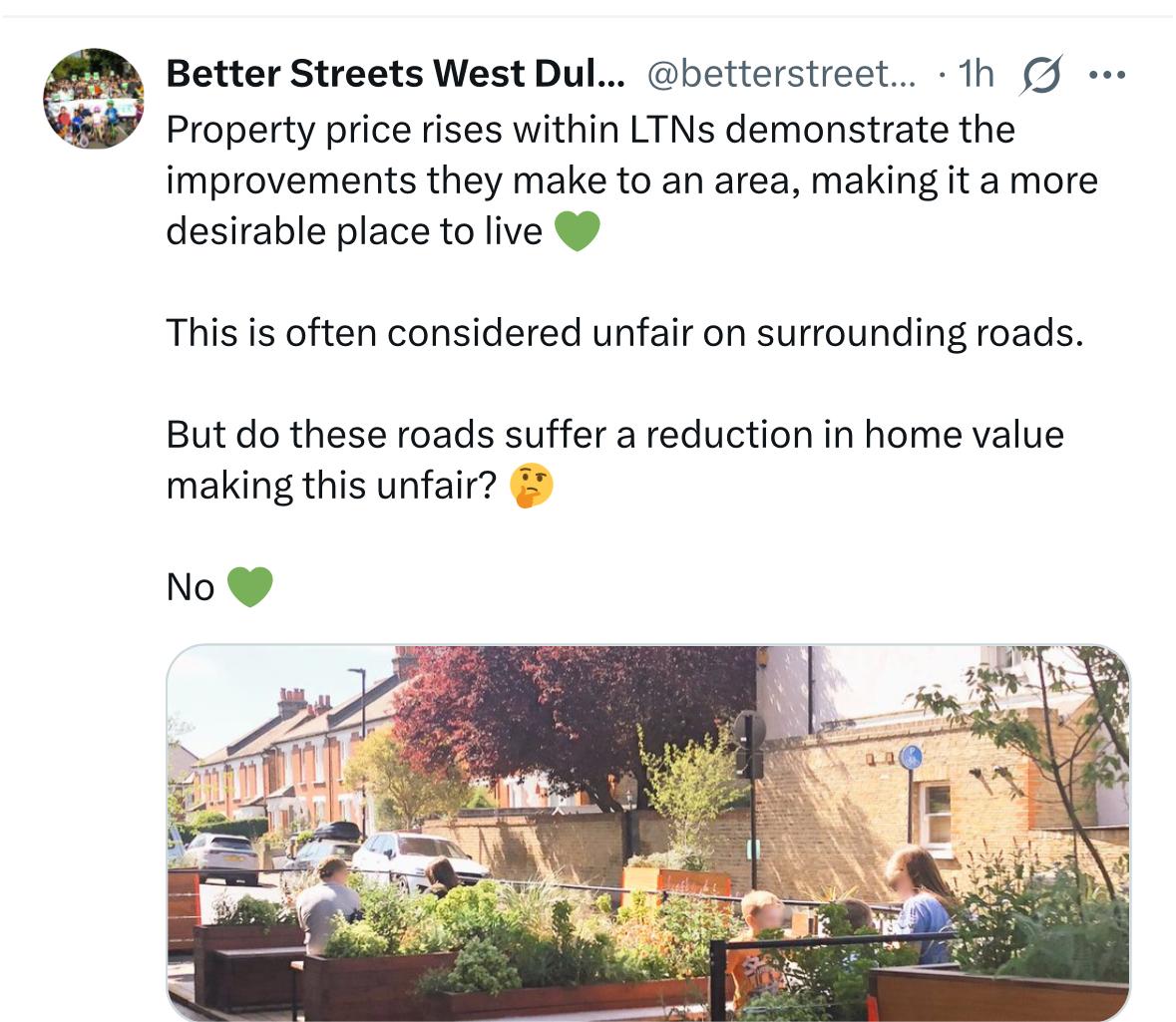 DulwichCleanAir's tweet image. Anna Goodman's husband trying to grasp at any straw to make LTNs popular. Now they're a good thing because they make property prices go up?
Desperate times clearly call for desperate measures.
His total lack of empathy for those on the boundary of LTNs is insane.