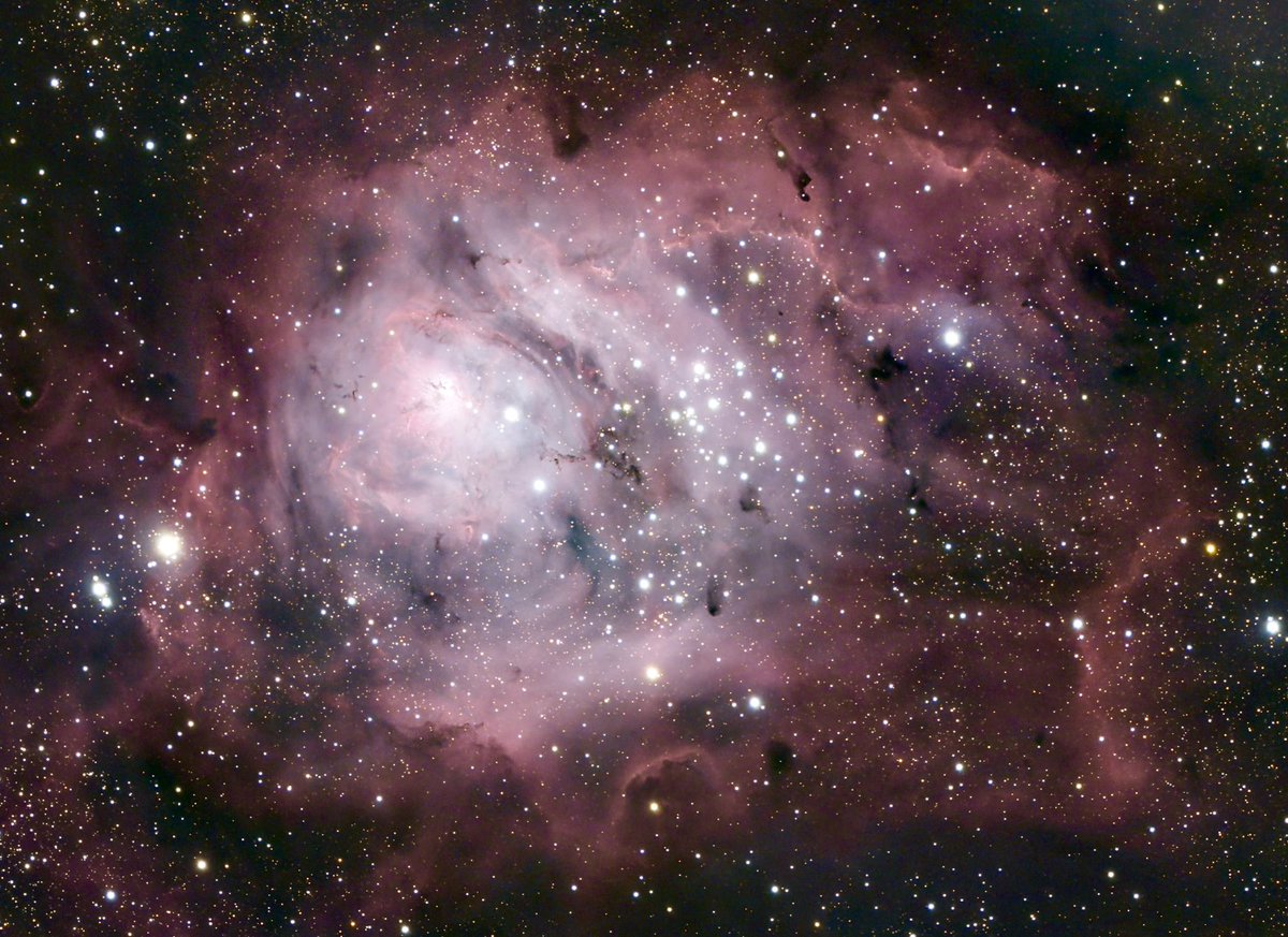 M8 the Lagoon Nebula. 663 pictures at 10 seconds each taken with the Celestron Origin telescope. Pictures stacked and processed in PixInsight.