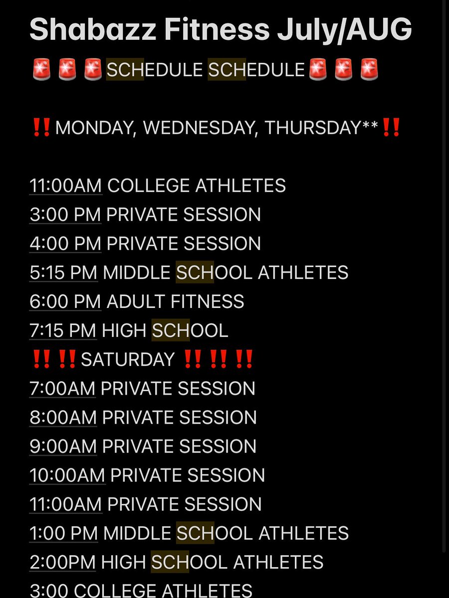 ‼️‼️‼️TRAINING SCHEDULE BEGINNING MONDAY‼️‼️‼️‼️‼️