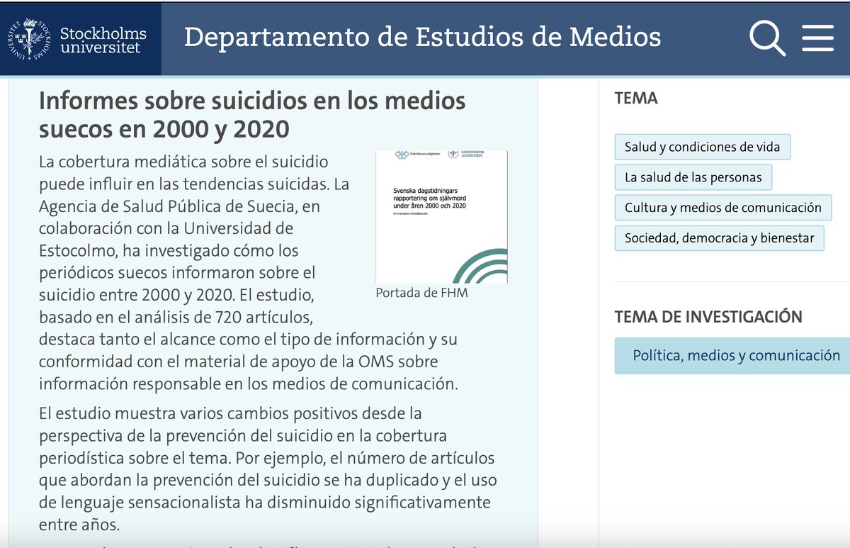sonriv's tweet image. La cobertura de los periódicos suecos sobre el suicidio
#Informe 
#Investigación 🧐
#PeriodismoResponsable 🎗️
#CrearEsperanzaATravésDeLaAcción 🍀
su.se/institutionen-…