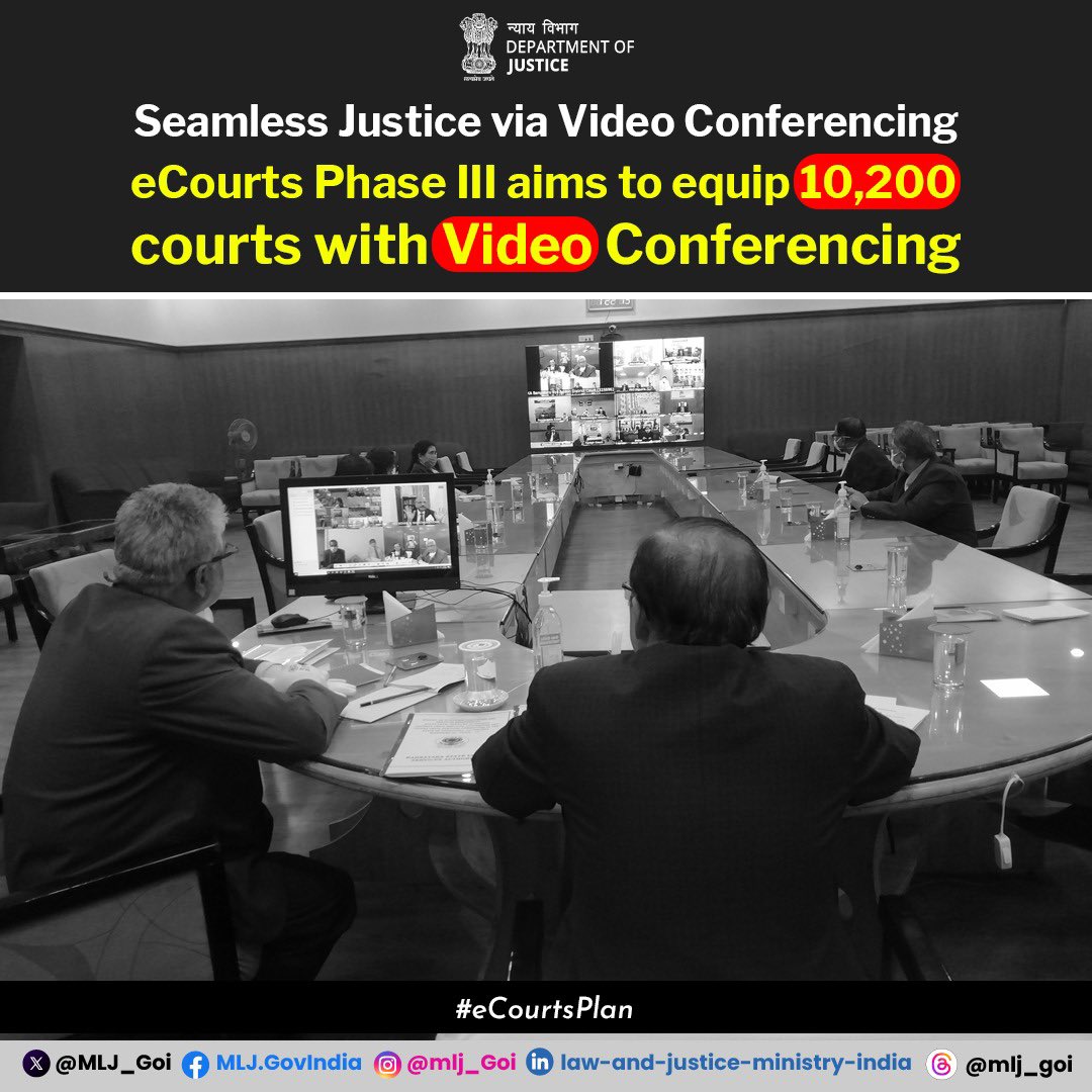 To enhance remote access to justice and ensure timely hearings, eCourts Phase III envisions equipping 10,200 courtrooms across the country with advanced Video Conferencing (VC) systems. This step will enable seamless virtual hearings and reduce the need for physical presence in