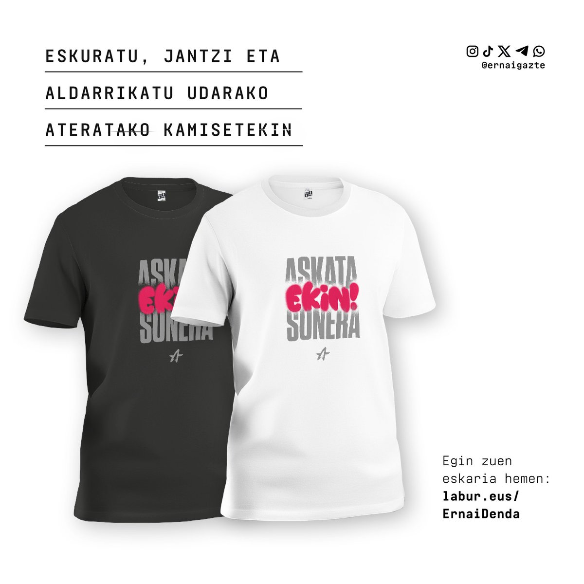 ✊🏻EKIN ETA BULTZA ASKATASUNERA!

Udan jantzi aldarriak!☀️
Egin zure eskaera hemen: labur.eus/ErnaiDenda