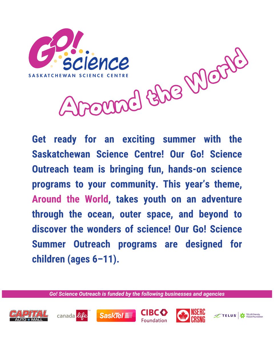 Sask Science Centre (@sksciencecentre) on Twitter photo 🗓 This Week’s Stops:
Our Go! Science Outreach team is on the move! Catch us at these Saskatchewan libraries this week as we deliver hands-on science fun for curious minds of all ages. 🚐🔬📚 🗓 This Week’s Stops:
Our Go! Science Outreach team is on the move! Catch us at these Saskatchewan libraries this week as we deliver hands-on science fun for curious minds of all ages. 🚐🔬📚