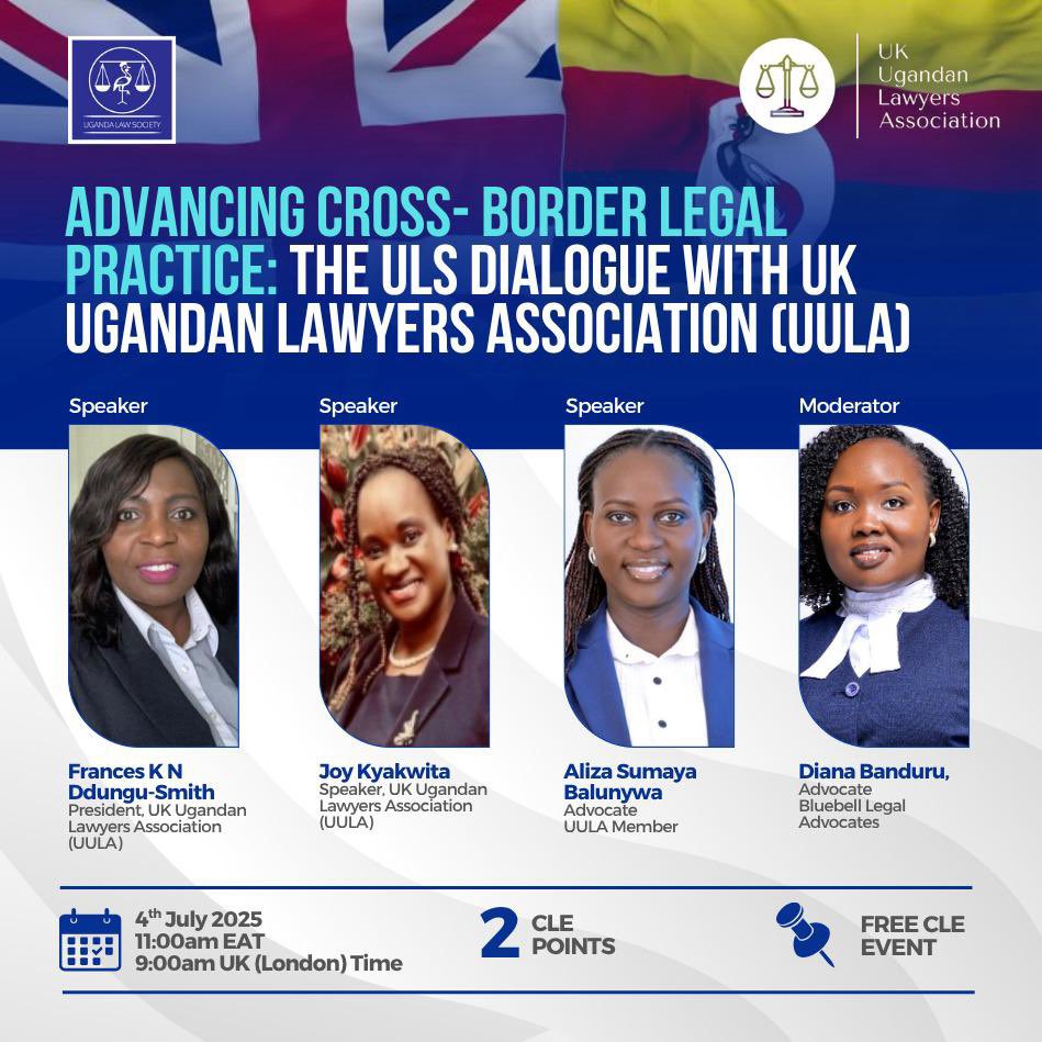 Join us and the <a href="/ug_lawsociety/">Uganda Law Society</a> to explore Advancing Cross-Border Legal Practice.

Let’s reimagine what it means to be a Ugandan lawyer on the global stage.

#UULA #ULSDialogue #LegalExcellence #CLE #UgandanLawyers #DiasporaLawyers