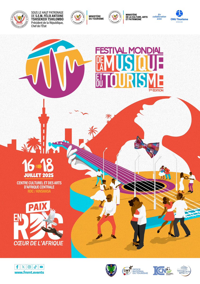 Join us from 16th to 18th July 2025 for the first tourism and music festival organized in DRC by <a href="/TourismeRDCongo/">Ministère du Tourisme de la RDC</a> and <a href="/minculturap_rdc/">Ministère de la Culture, Arts et Patrimoines RDC</a> in collaboration with <a href="/UNWTO/">UN Tourism</a>. 

Secure you place and booth tickets 🎟️ right now by contacting +243 997 324 575 or visit fmmt.events.