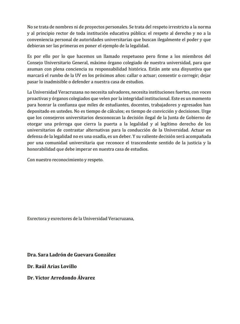 Comparto carta abierta enviada a consejeras y consejeros de la Universidad Veracruzana