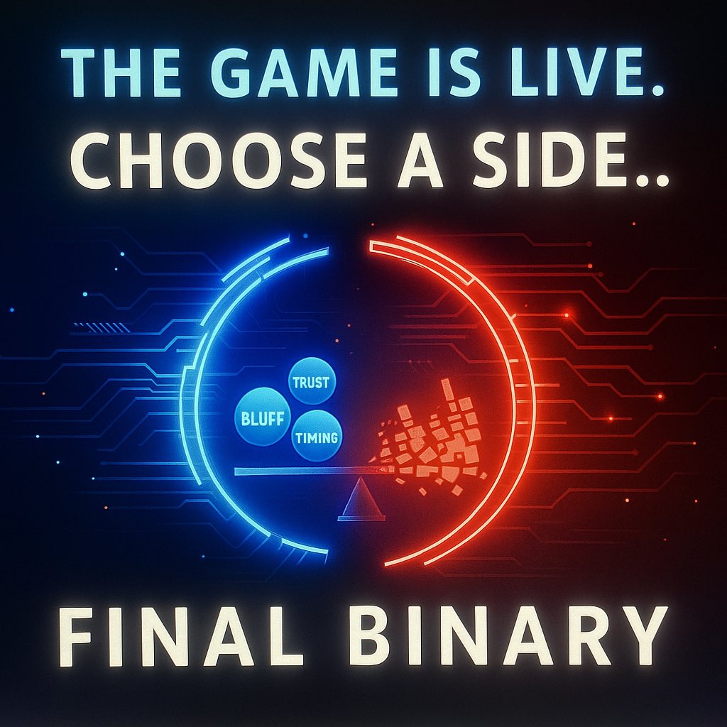 MaxCrypto888's tweet image. 11 / 11

🎯 The game is live. The kill switch is armed.
Each round rewrites the balance of power.
Choose a side… or watch from the sidelines as history is made.
Follow @FinalBinary and join the experiment.
#FinalBinary #Web3Future