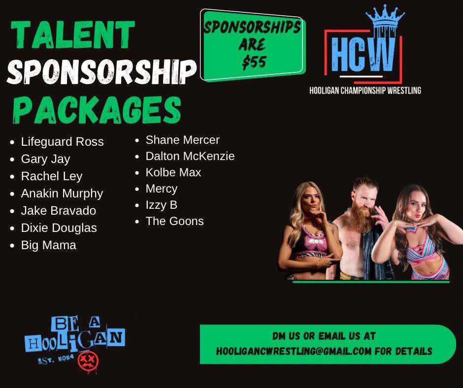 Kenny Cummings (@kennyischillin) on Twitter photo Here are the remaining wrestlers that are available for sponsorship for <a href="/HooliganCW/">Hooligan Championship Wrestling</a>’s upcoming double event on July 12.
Note: Izzy B is already sponsored by yours truly. Here are the remaining wrestlers that are available for sponsorship for <a href="/HooliganCW/">Hooligan Championship Wrestling</a>’s upcoming double event on July 12.
Note: Izzy B is already sponsored by yours truly.
