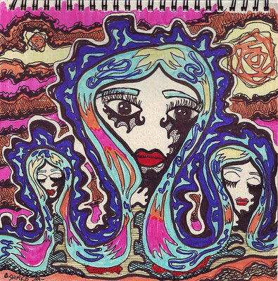 DURTYJERZEYRRAT's tweet photo. The sketchbook is 26 years old, the medium are mostly permanent and highlighter markers.

I definitely did a lot of acid that summer #markerart #artist #artwork #arts #sketchbook #drawing #marker #permanentmarker #highlighter #psychedelic #psychedelicart #psychedelicartist https://t.co/NDfAoK78Pr