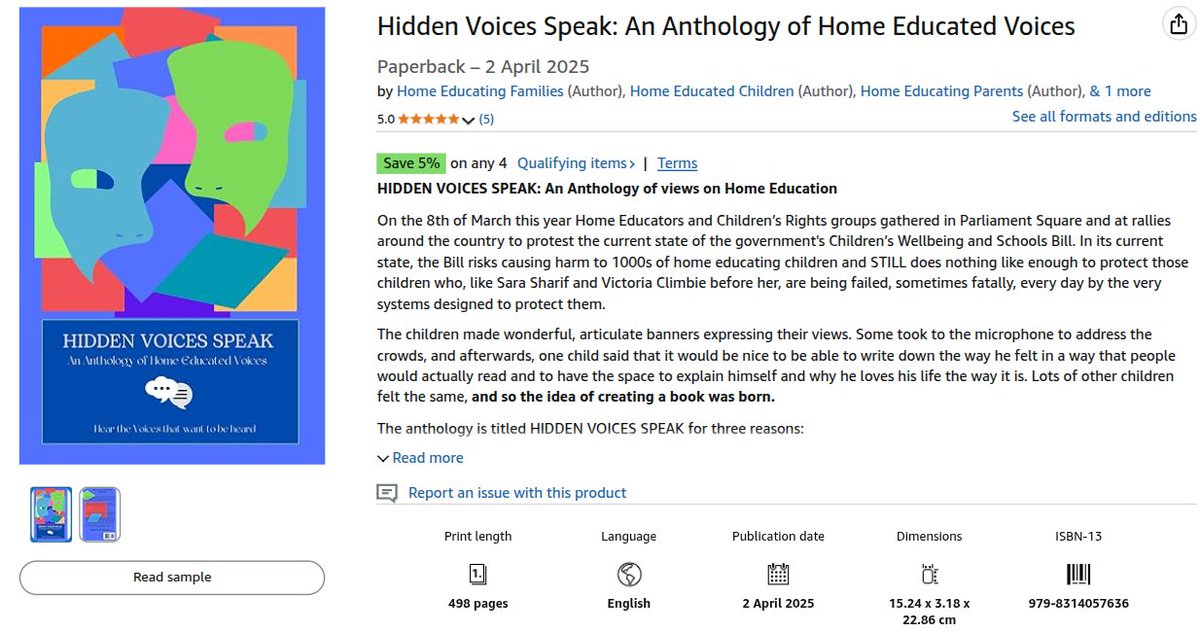 Hidden Voices Speak: An Anthology of Home Educated Voices Paperback – 2 April 2025

amazon.co.uk/gp/product/B0F…