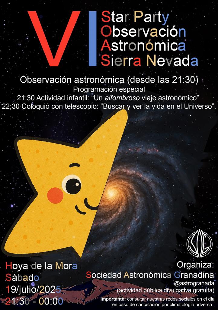 VI STAR PARTY
¡Tenemos fecha para la VI Star Party!
Sábado 19 de julio en la Hoya de la Mora y está vez, además, con programa especial con actividad para los más peques, y coloquio junto a la observación con telescopios.

#cosmos #universe #universo #starparty #telescopio