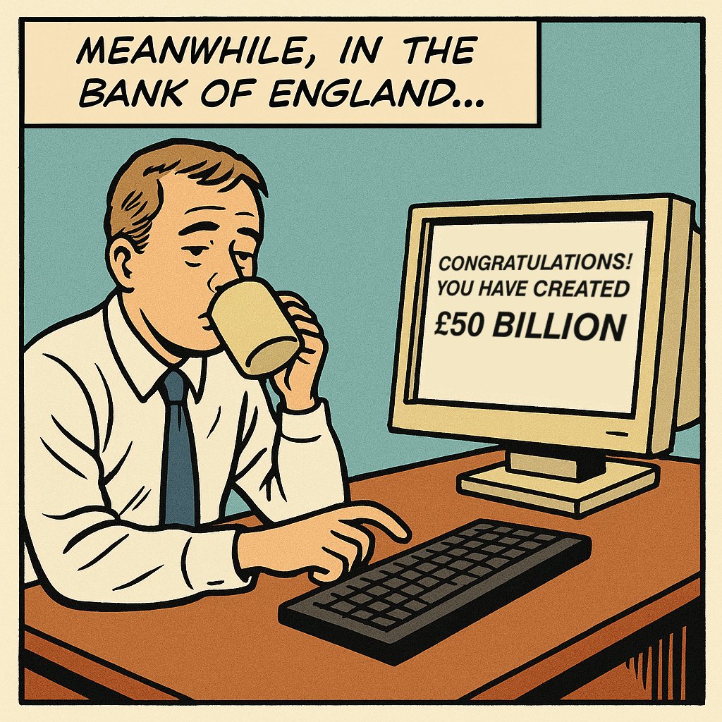 TomHickmore's tweet photo. At this point someone always says:
“But you can’t just print money - that causes inflation!”
True. It can.
But it depends on context.
If the economy has spare capacity, new spending can increase outputwithout raising prices. #MMT #InflationMyth https://t.co/eGYBy12XUe