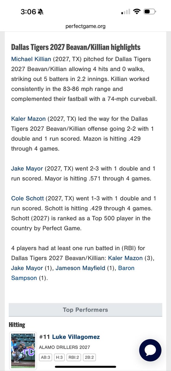 DallasTigersKillian (@tigerskillian) on Twitter photo Unfortunately the Tigers lost 9-6 in the first bracket game down in Houston today. They will next be in action in Atlanta on July 6 at the <a href="/PG_Scouting/">Perfect Game Scout</a> 2025 PG 16U WWBA National Championship. Unfortunately the Tigers lost 9-6 in the first bracket game down in Houston today. They will next be in action in Atlanta on July 6 at the <a href="/PG_Scouting/">Perfect Game Scout</a> 2025 PG 16U WWBA National Championship.