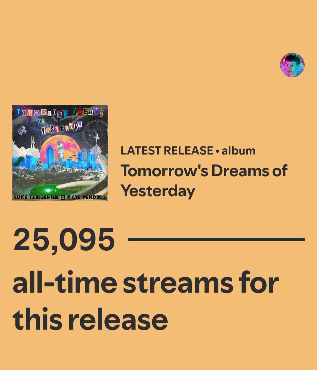 Over 25,000 plays on Spotify on our new album 'Tomorrow's Dreams of Yesterday'! Massive thank you to you all! Big hugs from <a href="/luketangerine/">Luke Tangerine Music</a> and myself 😚🪩💕