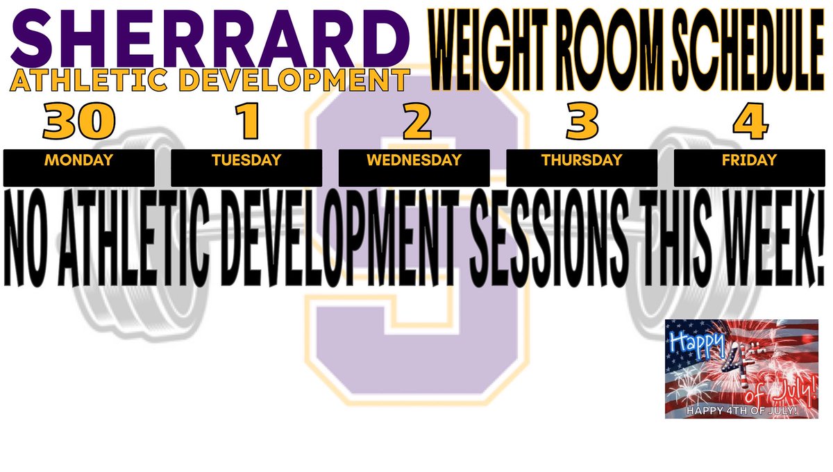 Reminder: No Athletic Development sessions this week. Enjoy the time off, recover and come back ready for fall pre-season work!