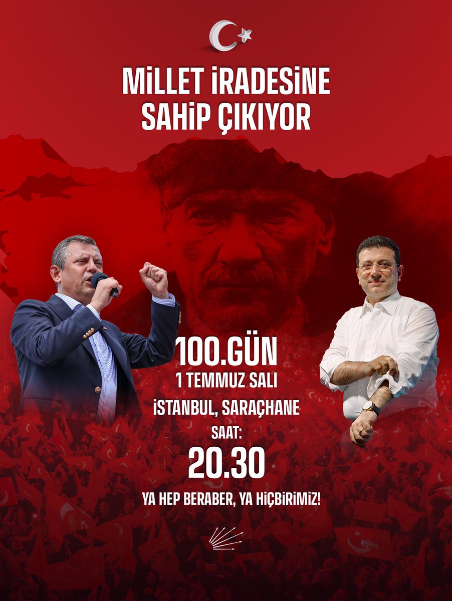 19 Mart darbesinin 100. gününde Saraçhane’de buluşuyoruz!

Susmayacağız, sinmeyeceğiz, biz kazanacağız!

#100Karası

🗓️ 1 Temmuz Salı 
⏰ 20.30
📍Saraçhane