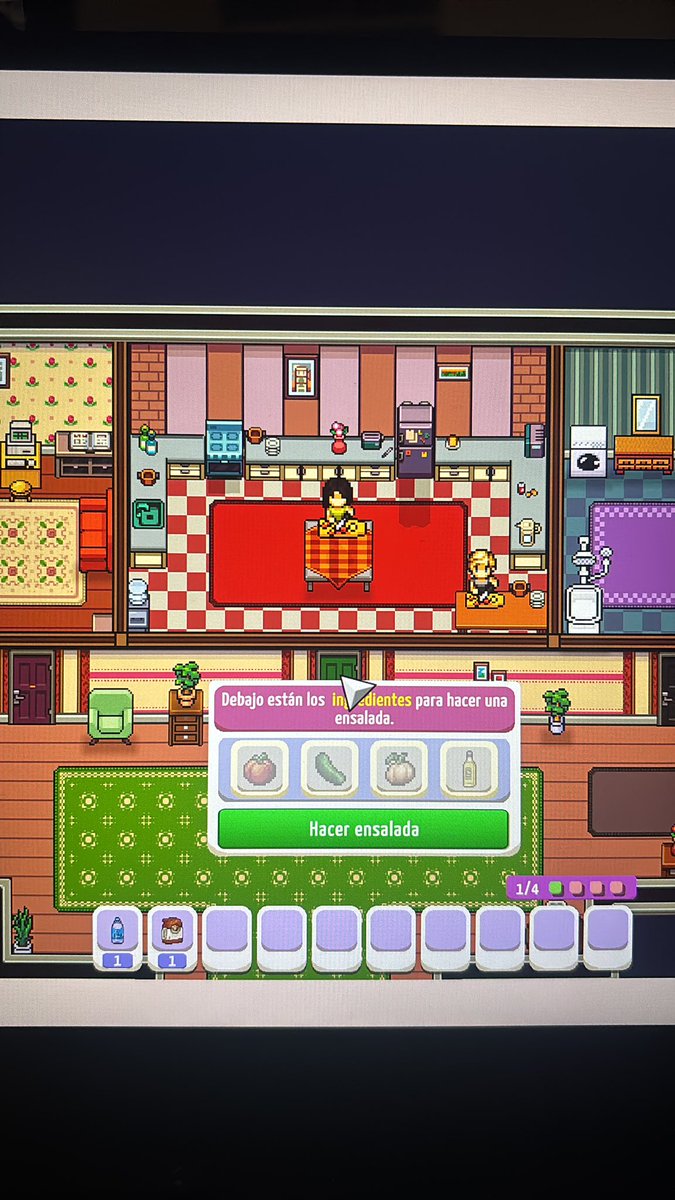 Estoy jugando a #topixelia  <a href="/topixelia/">To Pixelia</a>  el caso es que no puedo hacer el tutorial de cómo cocinar en la casa de la vecina porque no tengo los ingredientes para una ensalada cuando me dijo que tenía que hacer una masa 😒 alguien puede ayudarme?