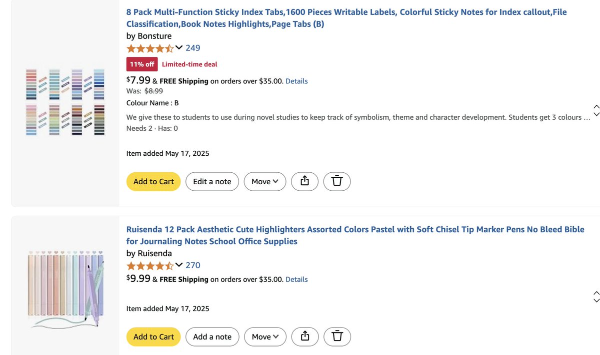 Home sick with laryngitis, so let's do a #clearthelist drop! RP, and drop your list! 

My daughter is a 🇨🇦9-12 English/social teacher. She's in need of highlighters, tissues, books, tech etc. 23 items left. shorturl.at/BJNTX

 #clearthelist2025 #clearthelists